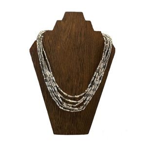 Chico's Multi Strand Silver Tone Textured Square Beads Statement Necklace 23"